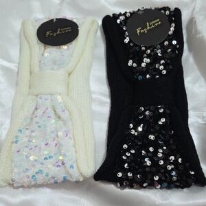 2-Pack Sequin Stretch Headbands – Black & White Sparkle Hair Accessories